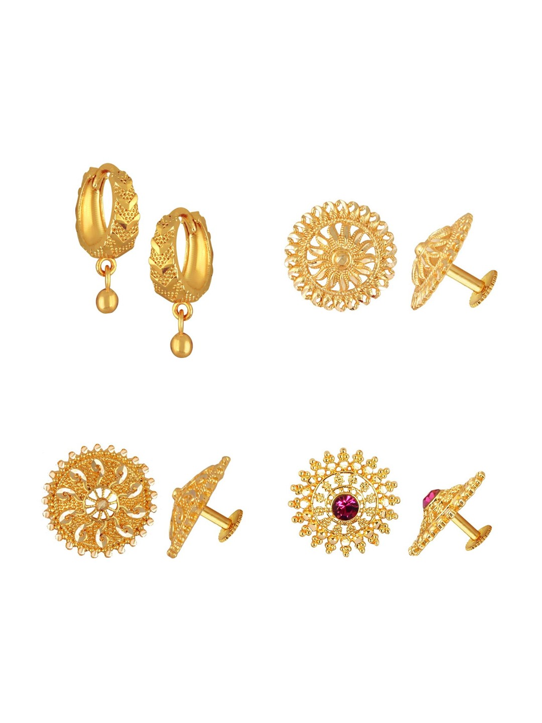

Vighnaharta Set Of 4 Gold-Plated Contemporary Drop Earrings