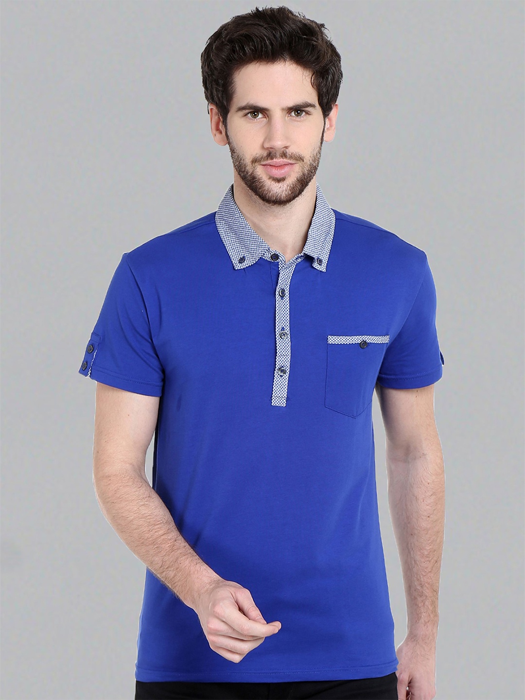 

Dream of Glory Inc Men Polo Collar Pure Cotton Pockets T-shirt, Blue