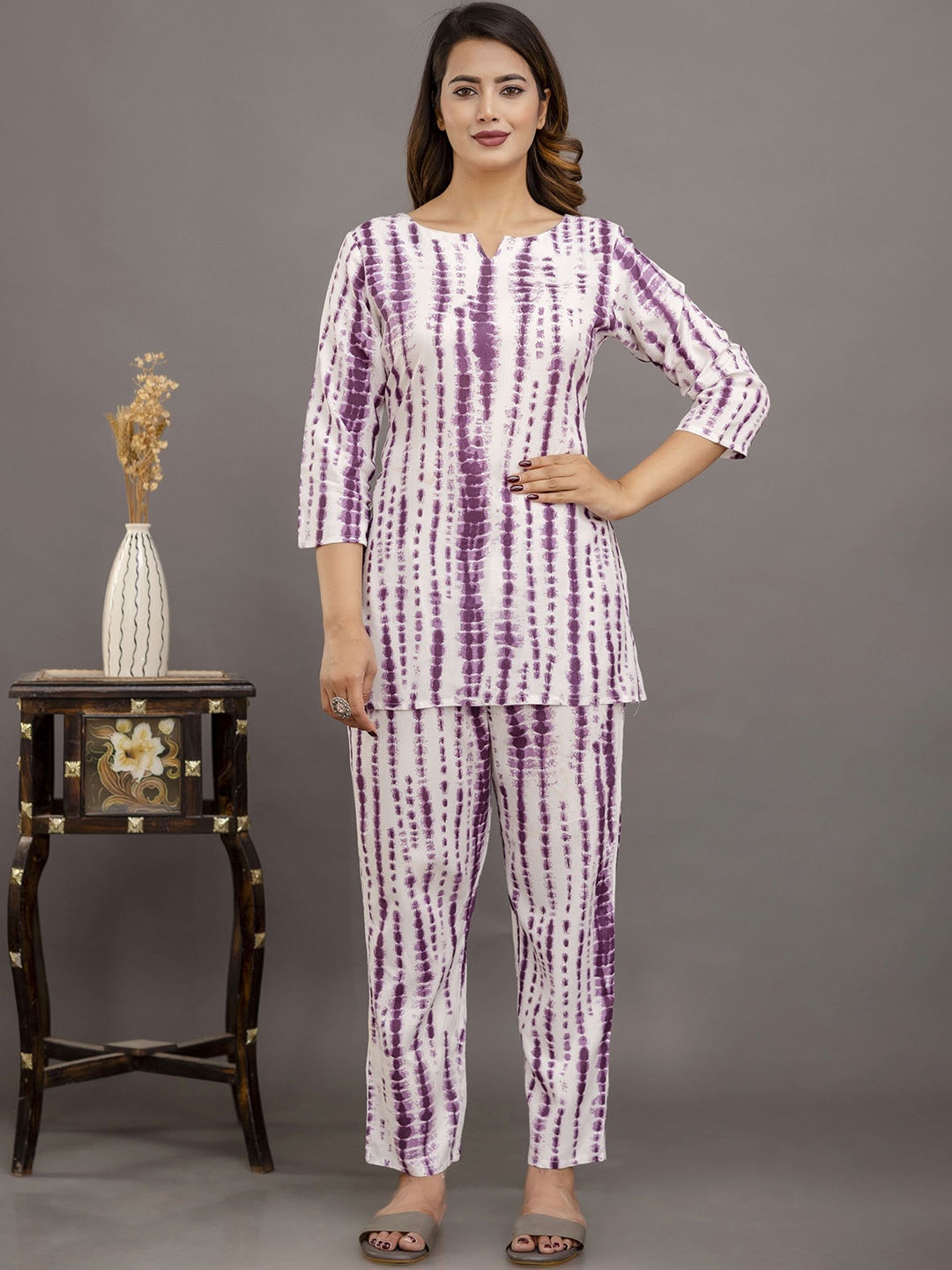 

Shedika Tie & Dye Printed Tunic With Trousers, Purple