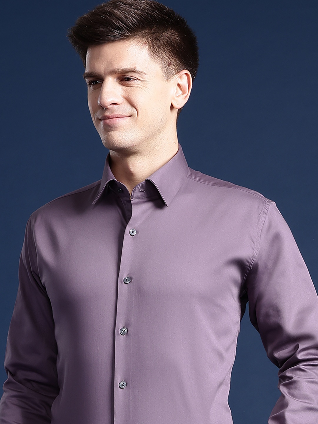 

Hancock Men Solid Wrinkle Resistant Stretchable Slim Fit Formal Shirt, Purple