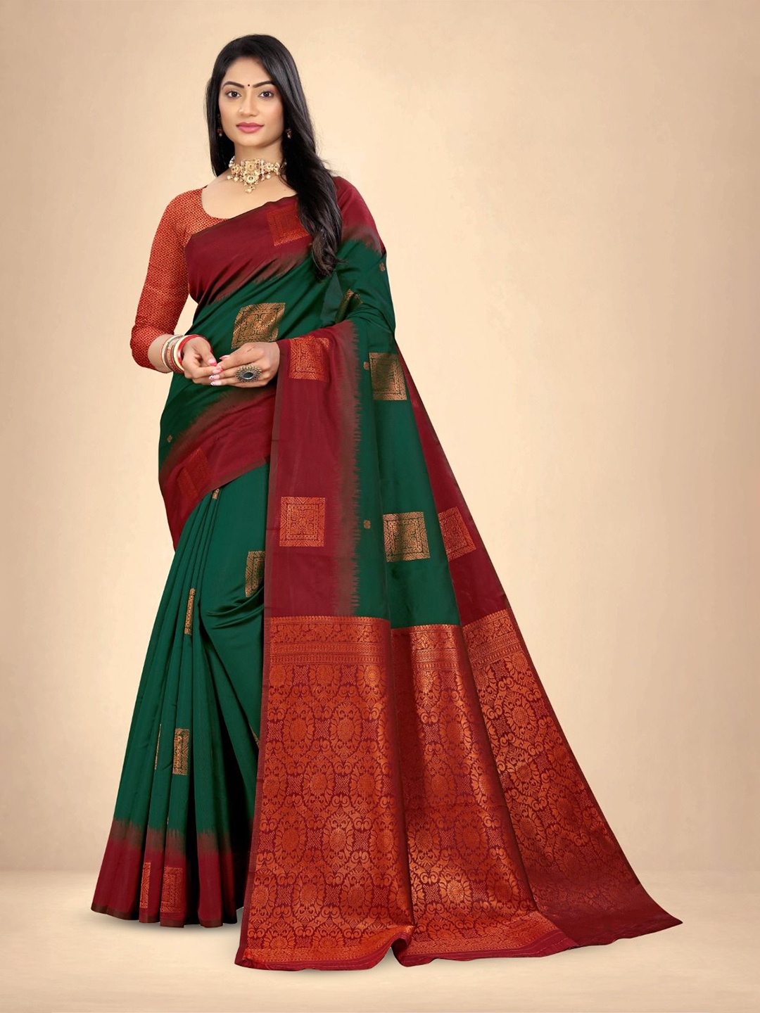 

Abhilasha Woven Design Zari Pure Silk Banarasi Saree, Green