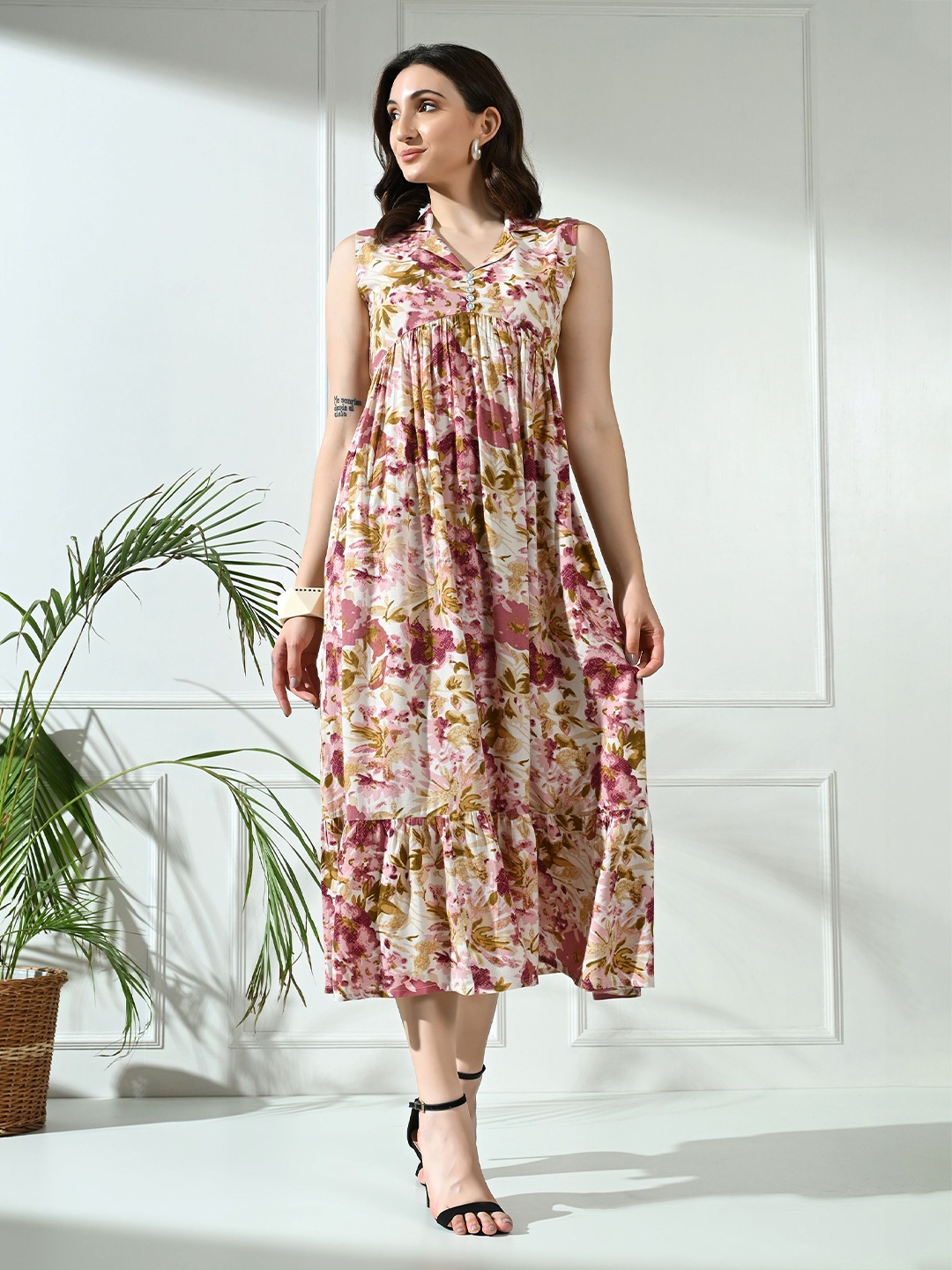 

TREND ME Floral Print A-Line Midi Dress, Pink