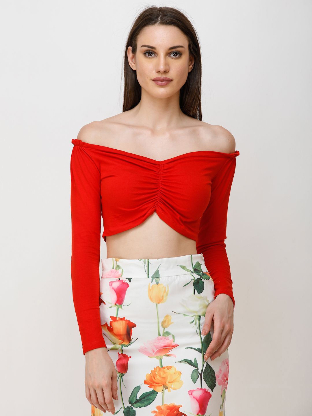 

BAESD Off-Shoulder Cotton Bardot Crop Top, Red