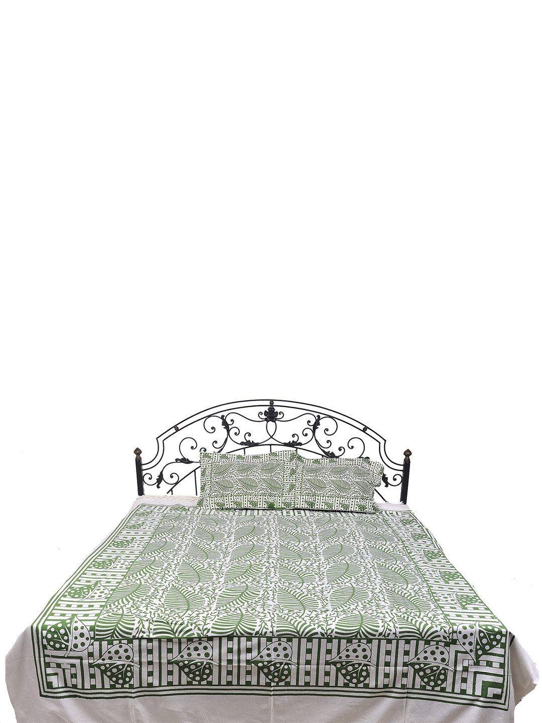 

Exotic India White & Green Floral 300 TC Queen Bedsheet with 2 Pillow Covers