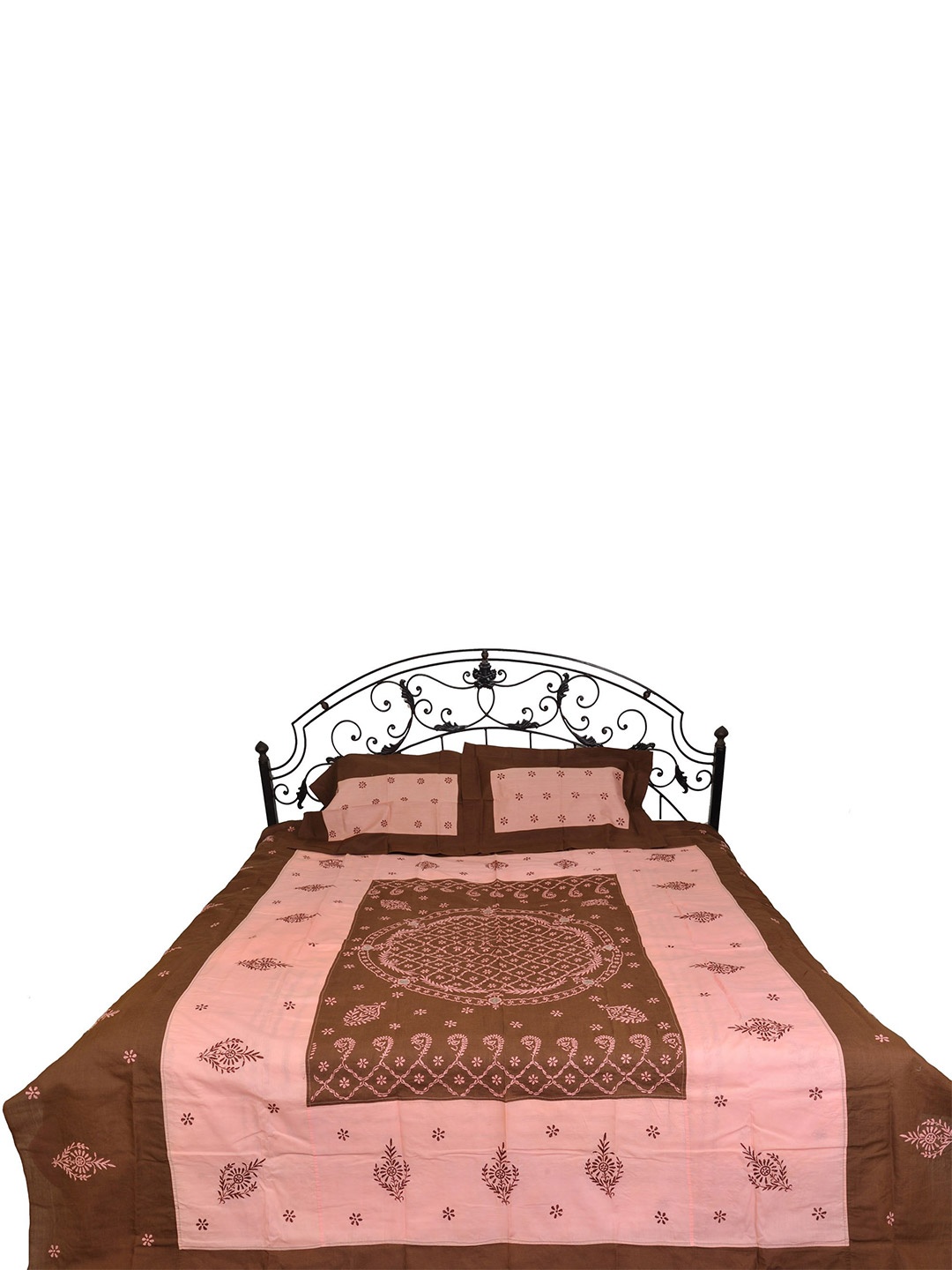

Exotic India Brown Floral Cotton 300 TC Queen Bedsheet with 2 Pillow Covers