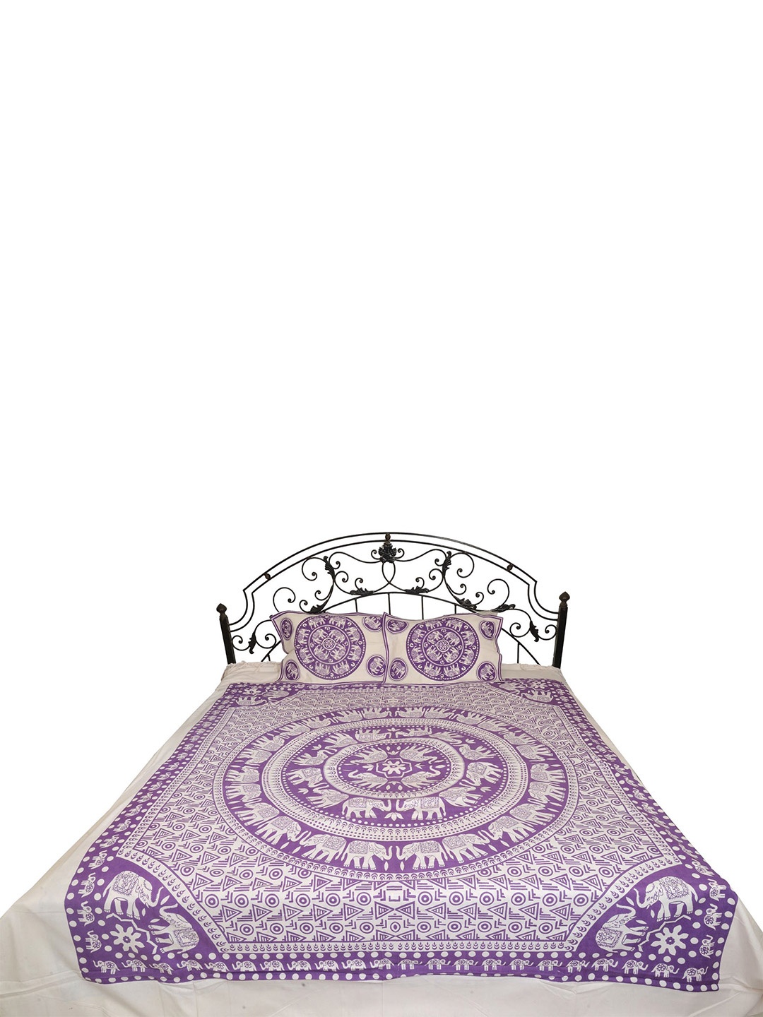 

Exotic India Purple Printed Cotton 300 TC Queen Bedsheet with 2 Pillow Covers