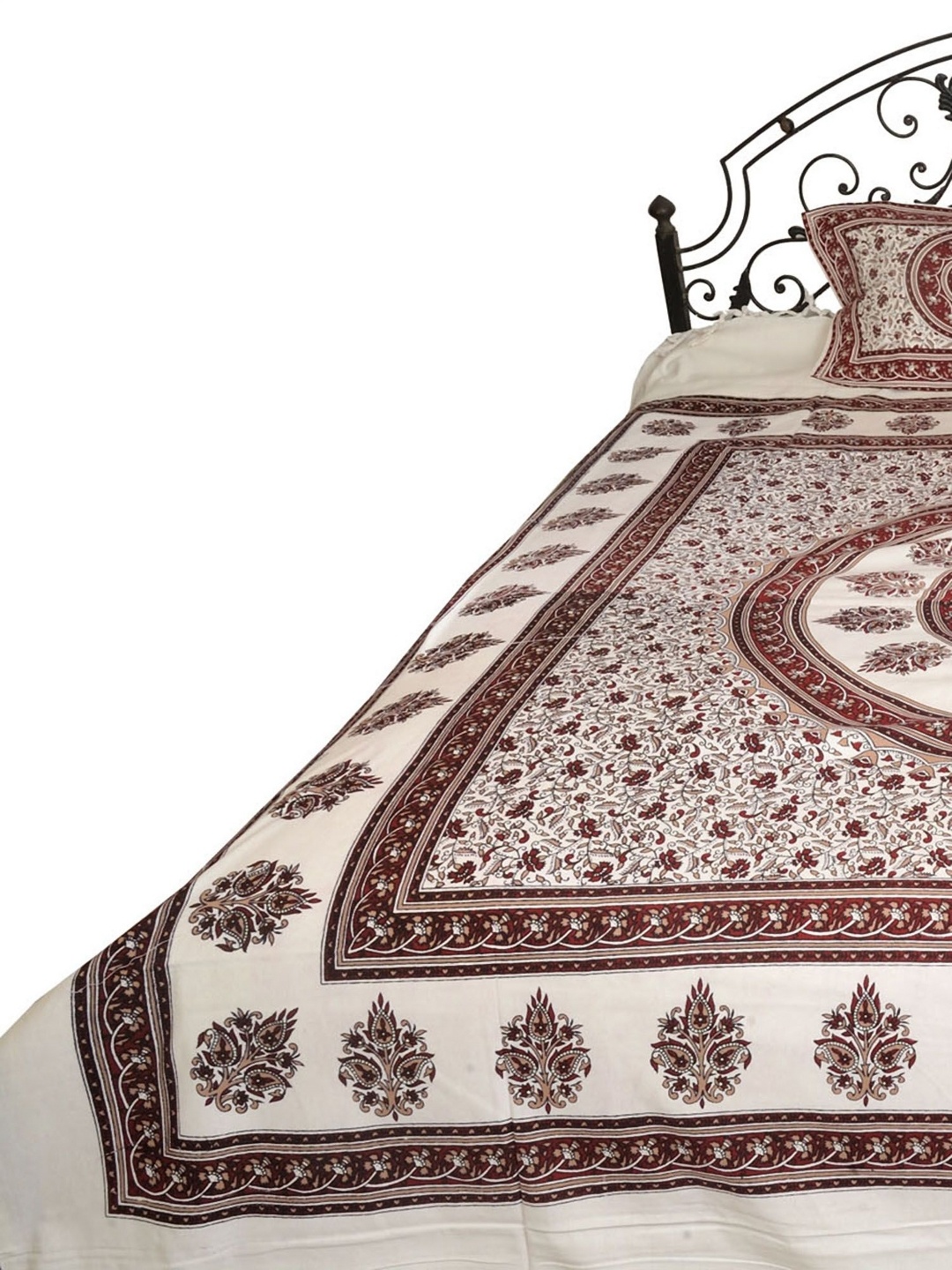 

Exotic India Maroon & White Floral 300 TC Queen Bedsheet with 2 Pillow Covers