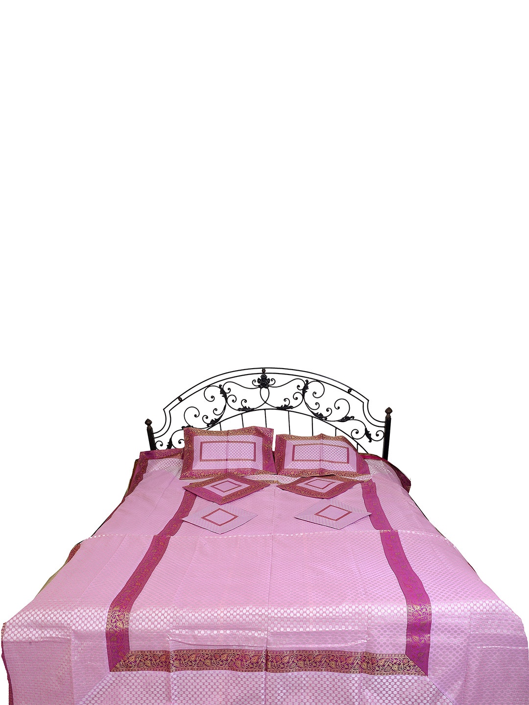 

Exotic India Pink & Silver-Toned Ethnic Motifs 300 TC Queen Bedsheet with 2 Pillow Covers