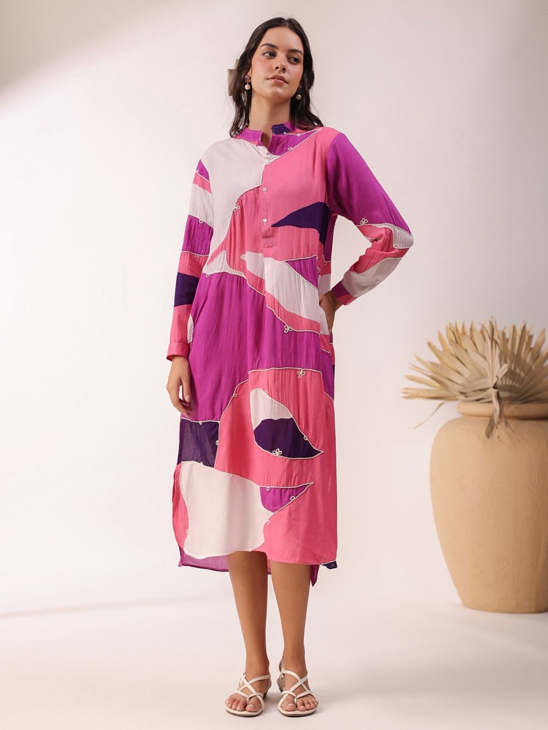 

Nyaro Print A-Line Midi Dress, Pink