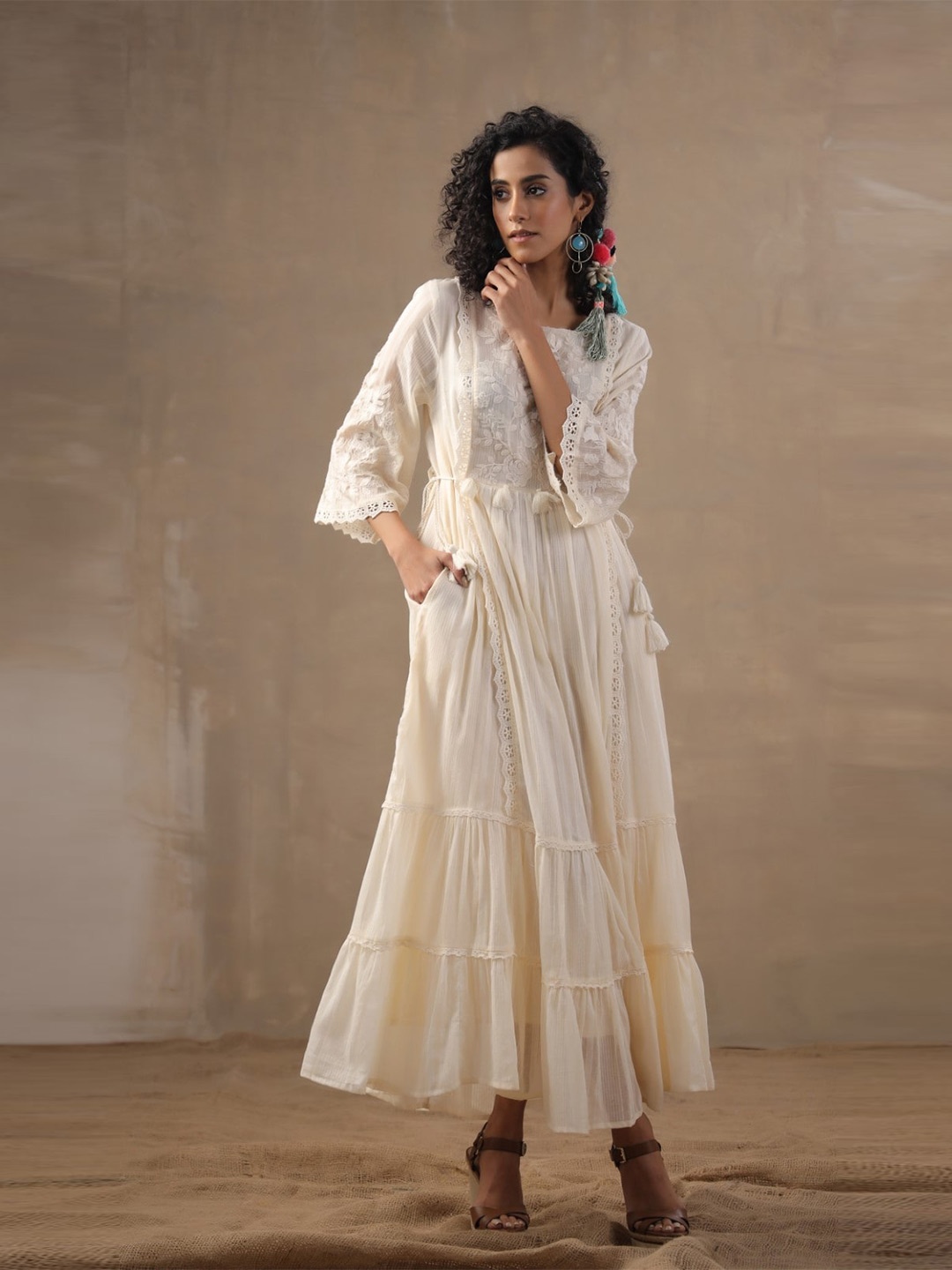 

Nyaro Flared Sleeve Maxi Dress, Beige