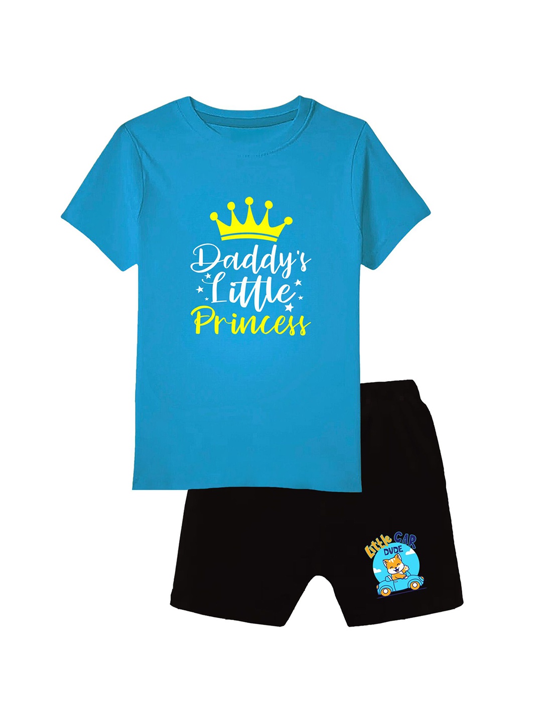 

CoolTees4U Girls Printed Pure Cotton T-shirts With Shorts, Blue