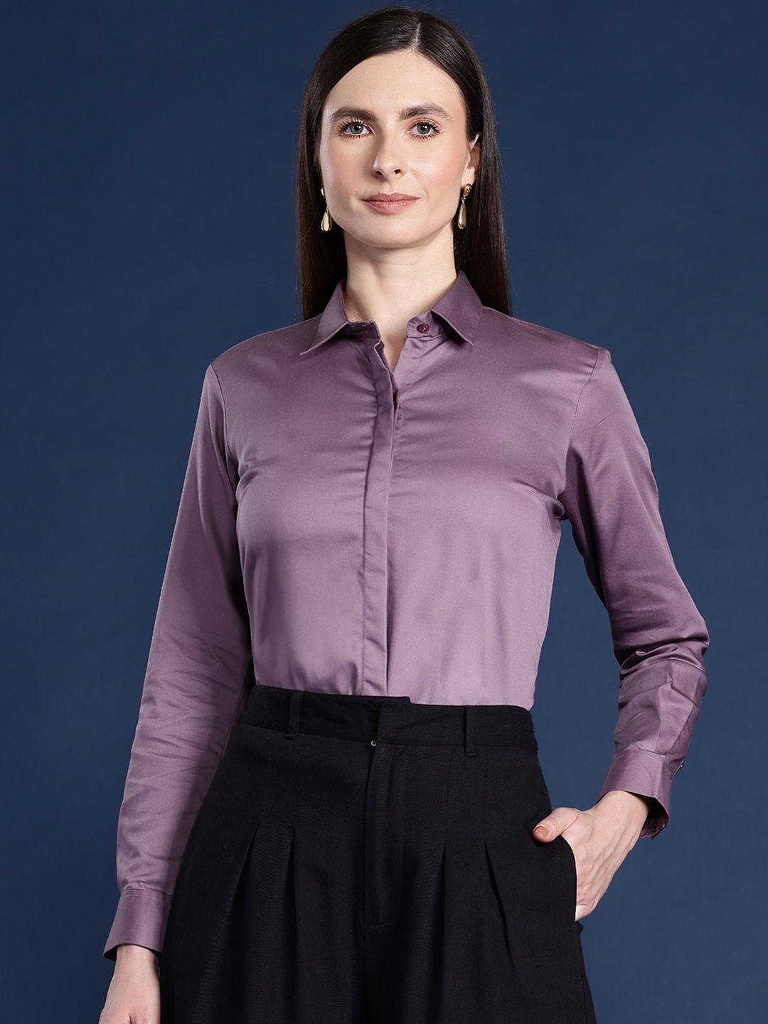 

Hancock Wrinkle Free Stretchable Satin Formal Shirt, Purple