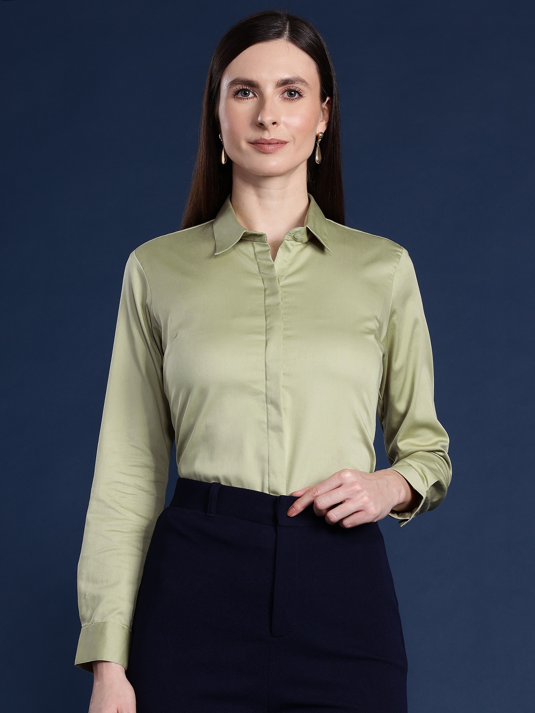 

Hancock Wrinkle Free Satin Stretchable Formal Shirt, Green