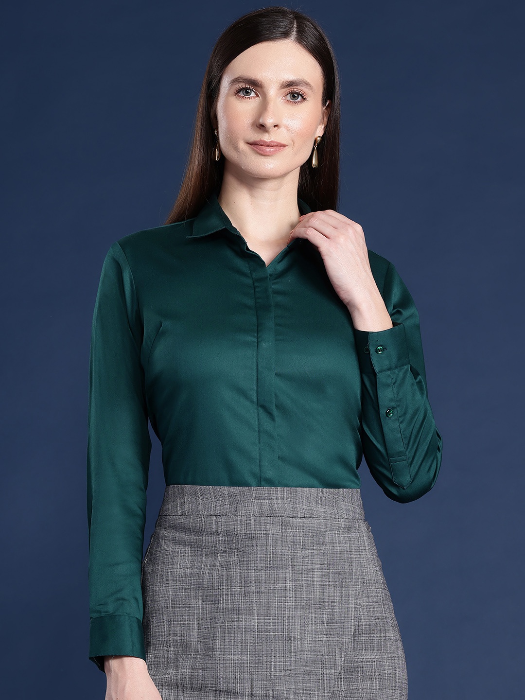 

Hancock Wrinkle Free Stretchable Satin Formal Shirt, Green