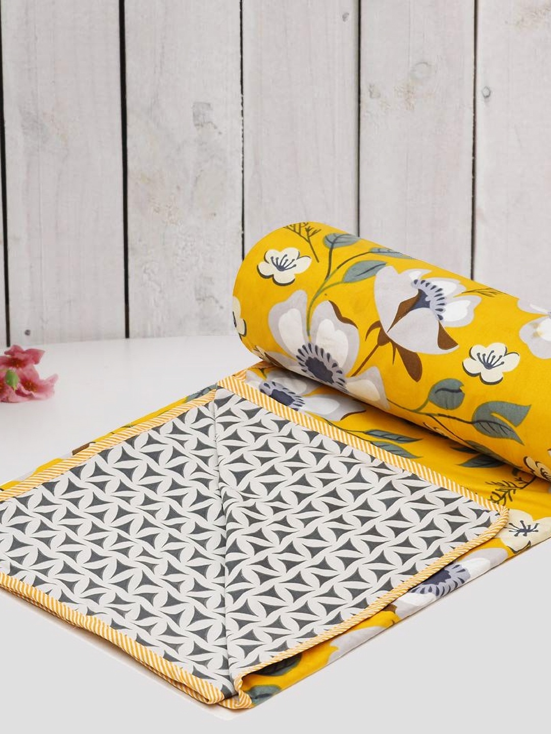 

RRC Yellow Floral Printed Microfiber Reversile AC Room 120 GSM Double Bed Dohar