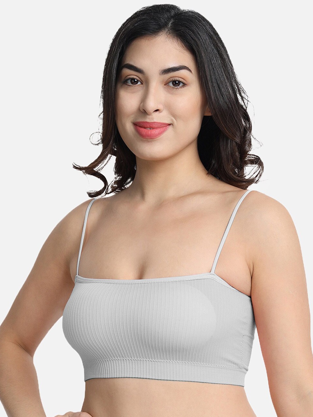 

DEALSEVEN FASHION Striped Lightly Padded Cotton Bralette Bra, Grey