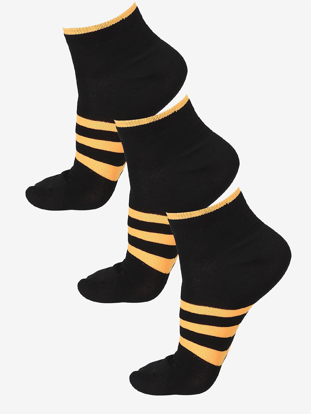 

Bodycare Women Pack Of 3 Striped Cotton Ankle Length Socks, Black