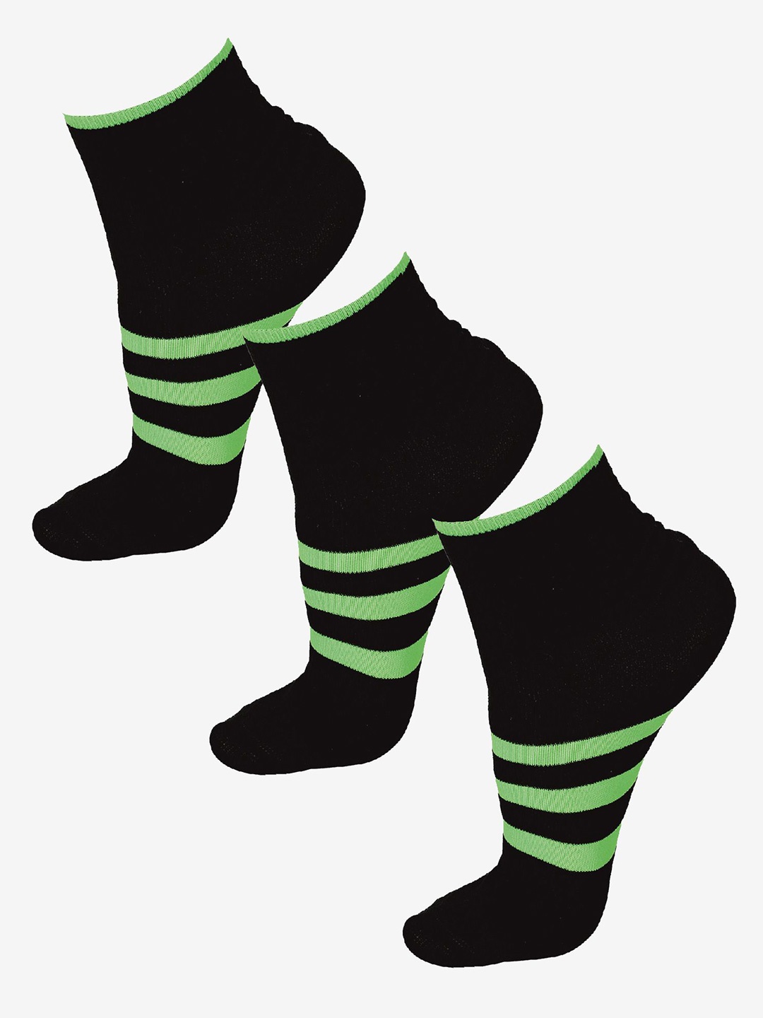 

Bodycare Women Pack Of 3 Striped Cotton Ankle-Length Socks, Green