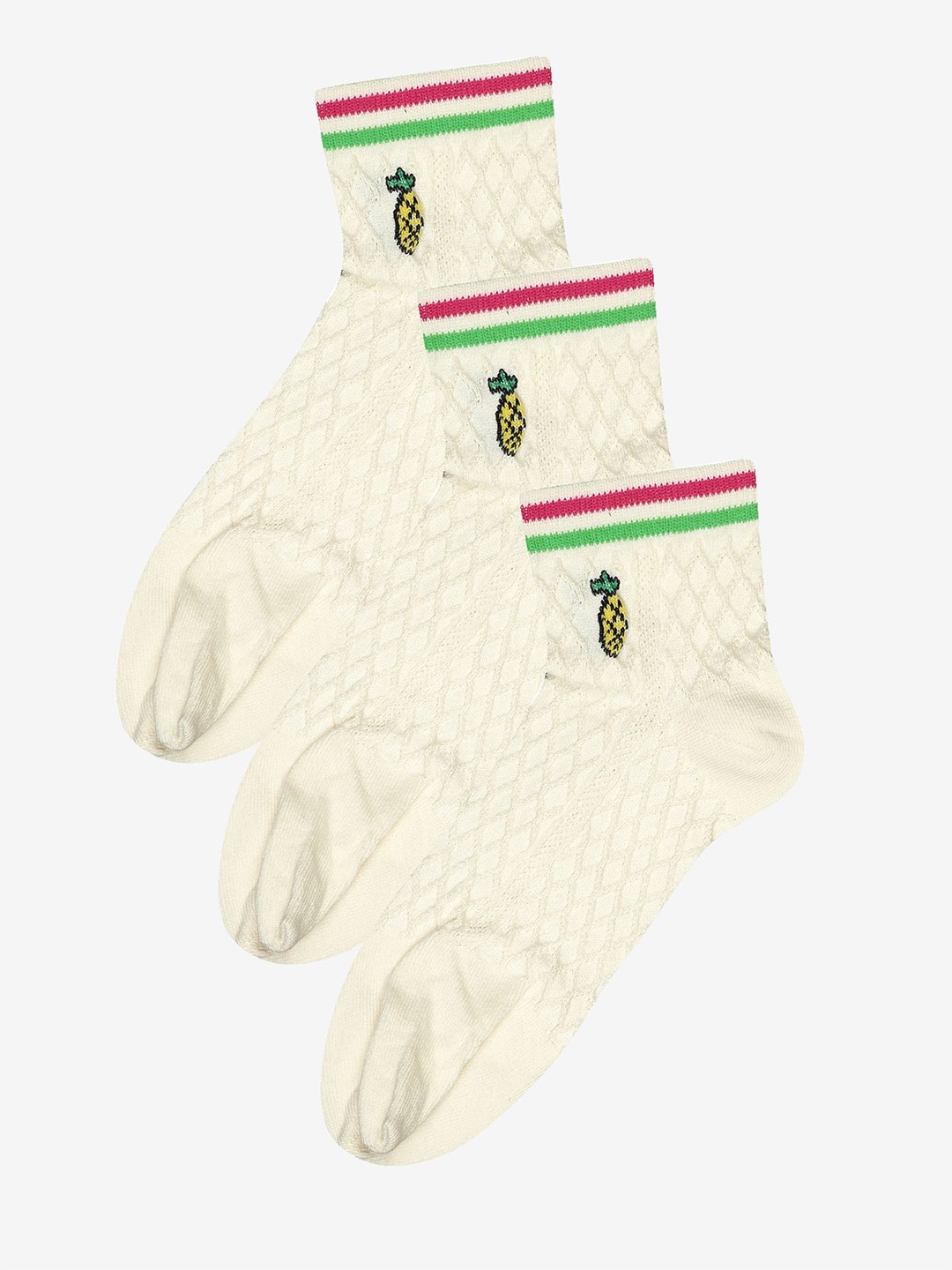 

Bodycare Pack Of 3 Patterned Cotton Ankle-Length Socks, White
