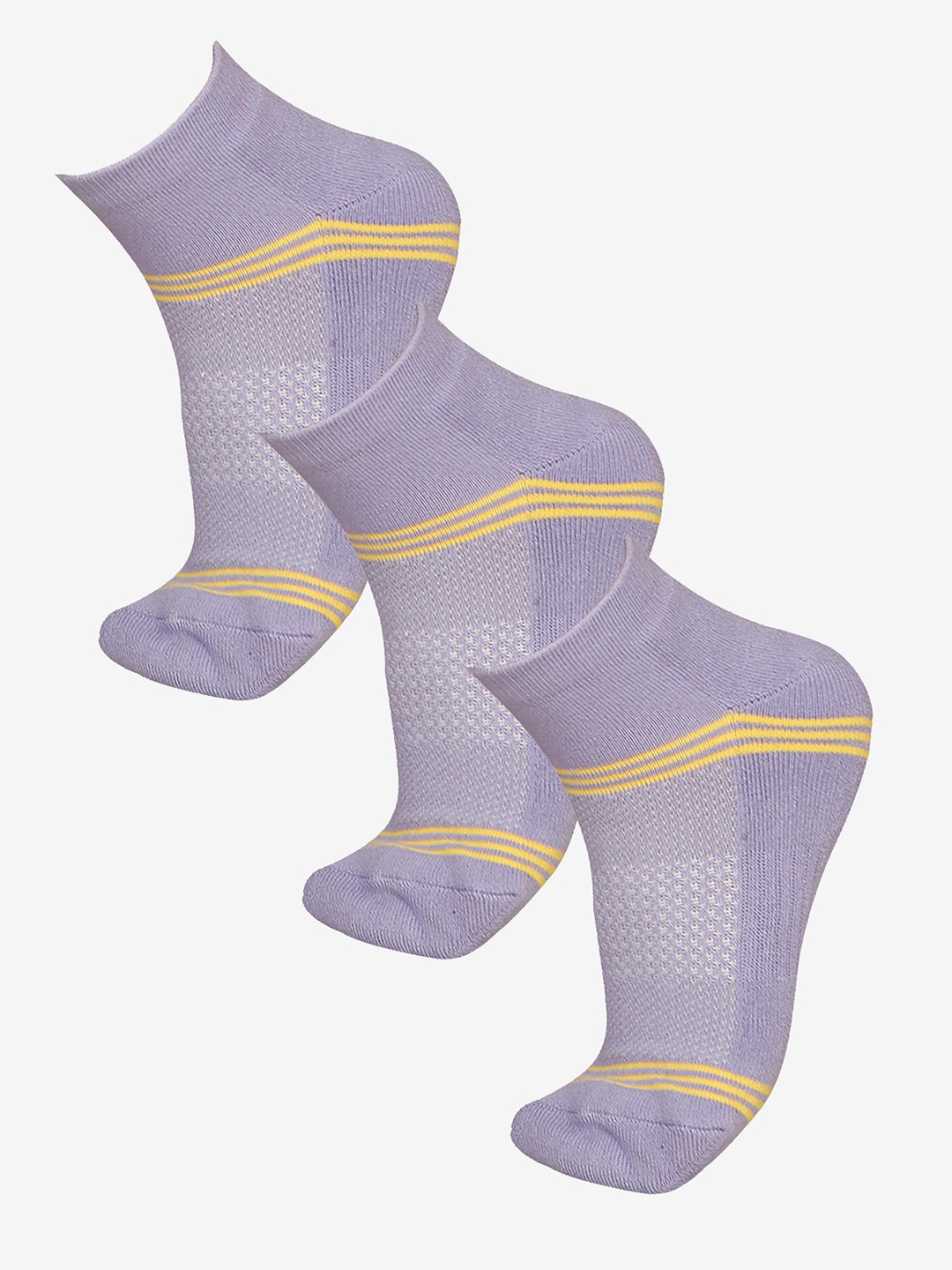 

Bodycare Women Pack Of 3 Striped Cotton Ankle-Length Socks, Purple