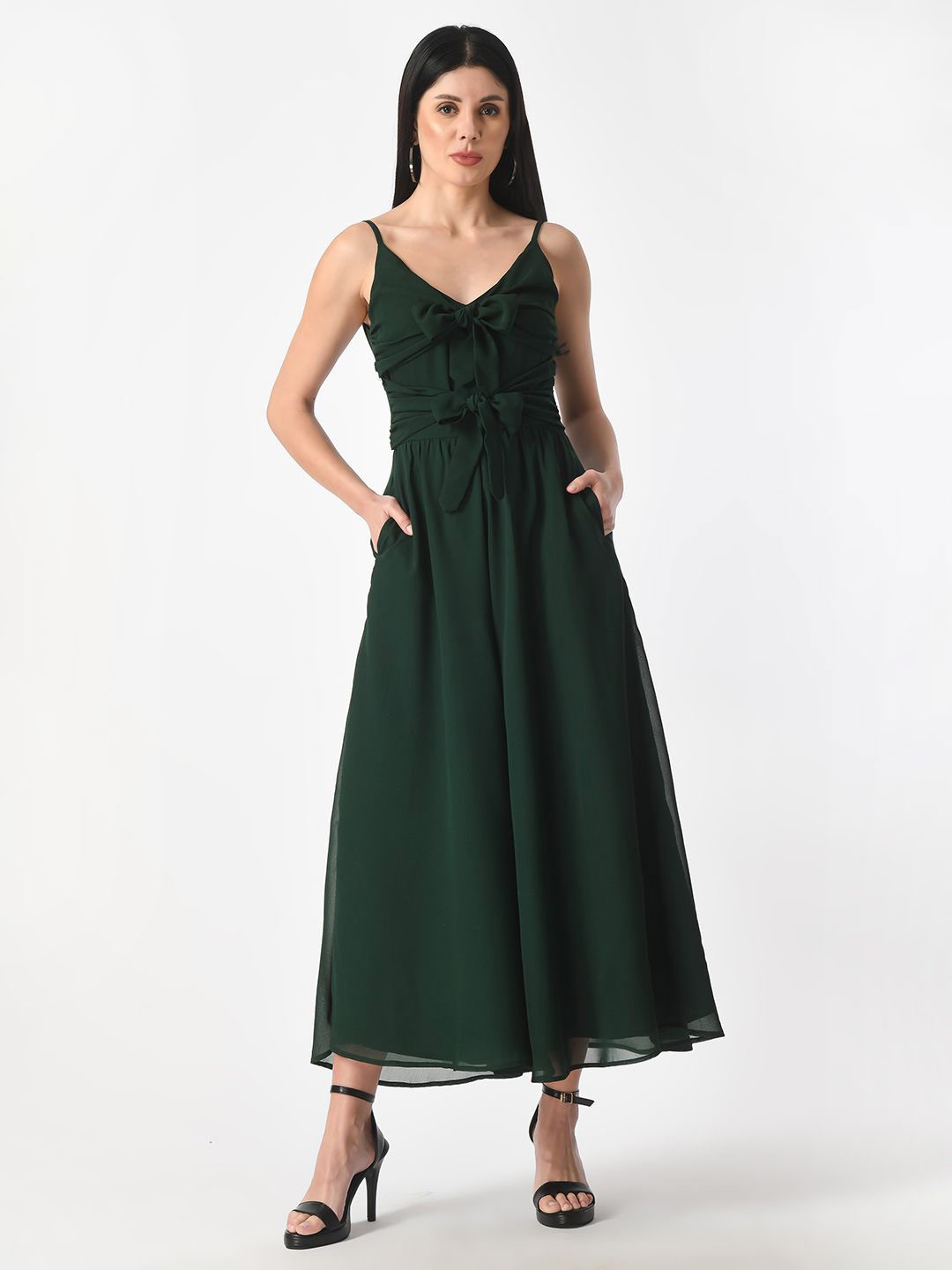 

Tushita Shoulder Straps Sleeveless Culotte Jumpsuit, Green