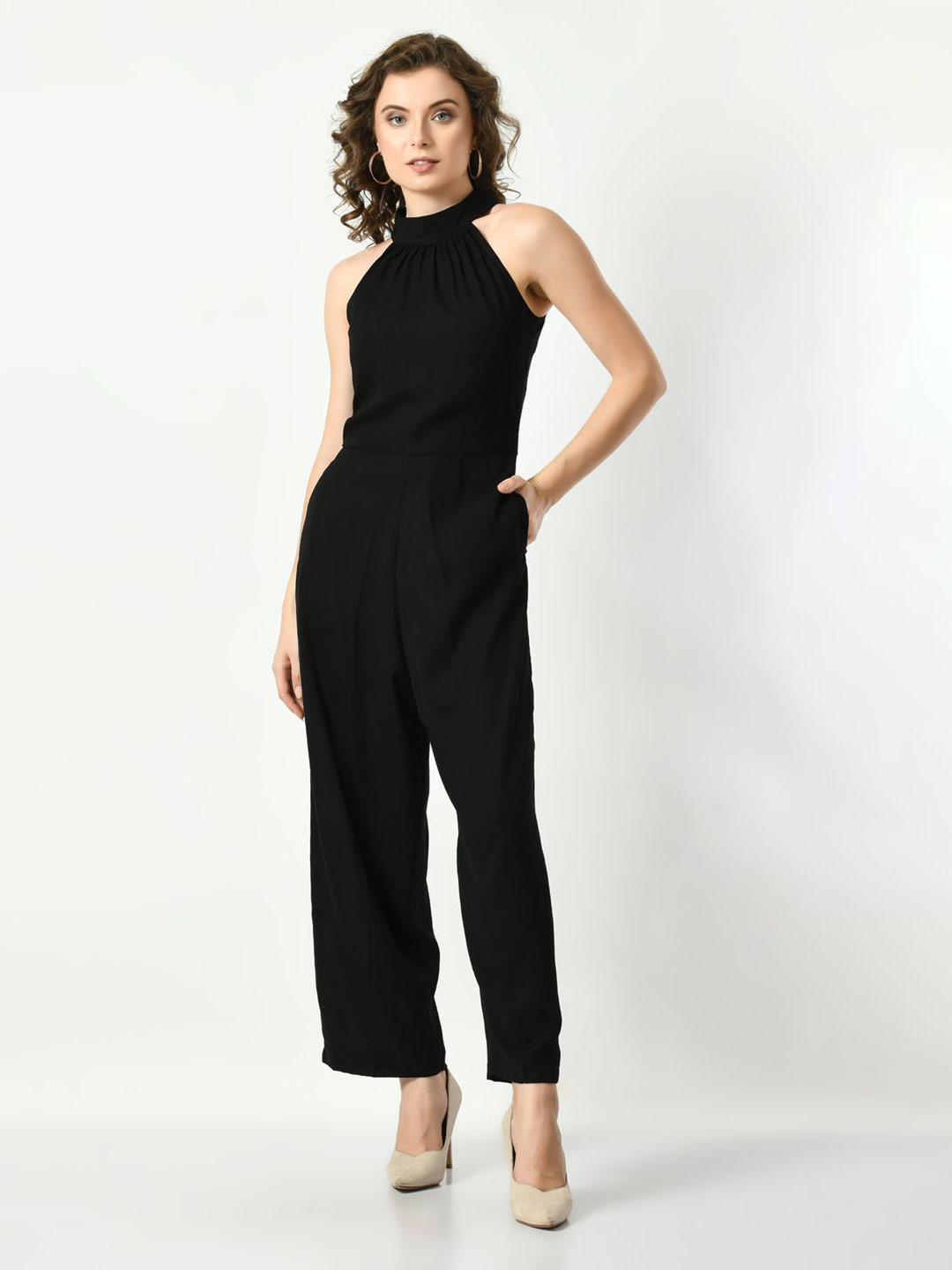 

Tushita Halter Neck Sleeveless Jumpsuit, Black