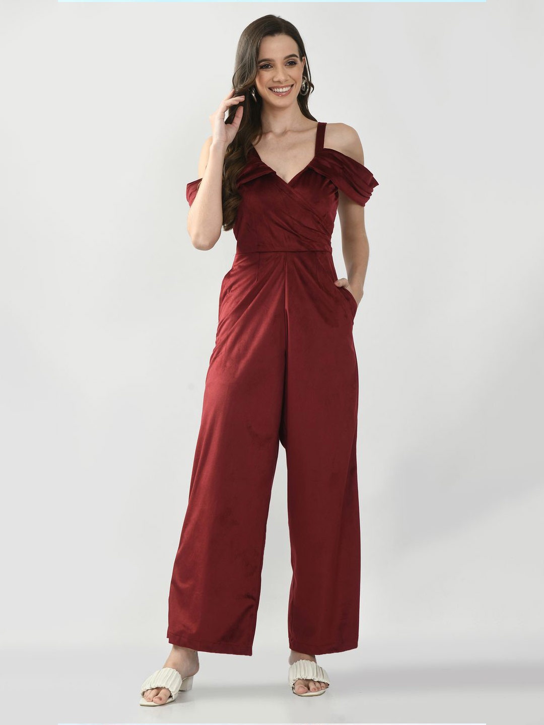 

Tushita Off Shoulder Basic Jumpsuit, Maroon