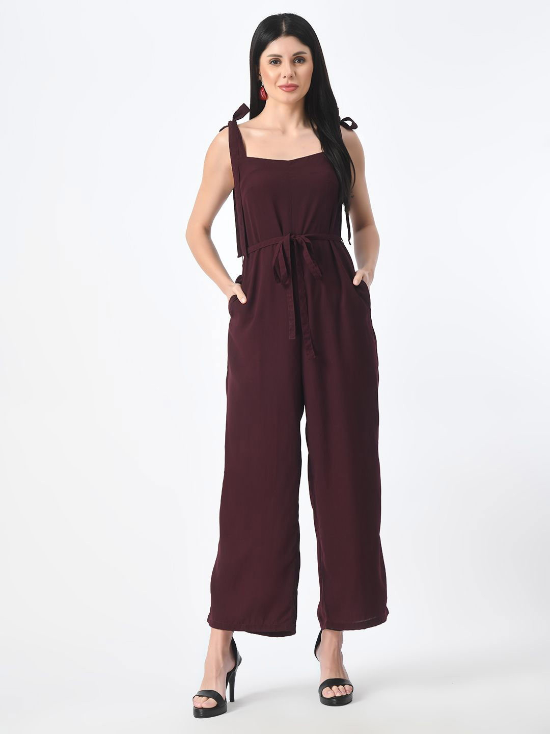 

Tushita Square Neck Basic Jumpsuit, Burgundy