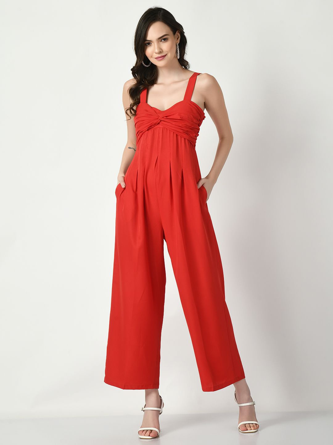 

Tushita Sweetheart Neck Basic Jumpsuit, Red