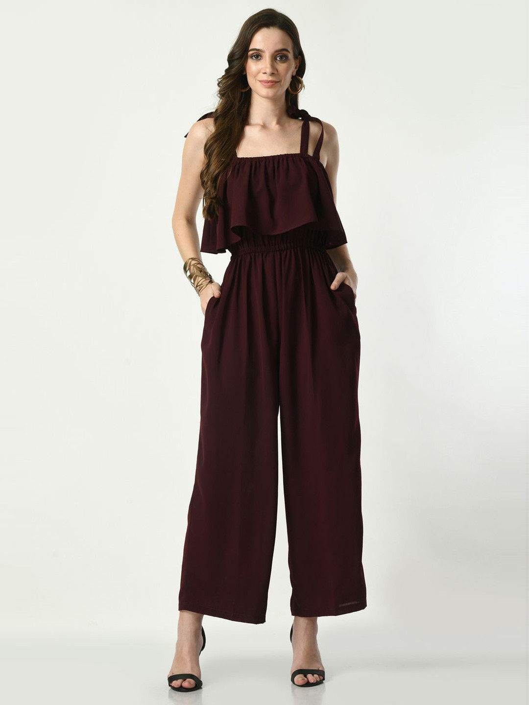 

Tushita Square Neck Basic Jumpsuit, Red