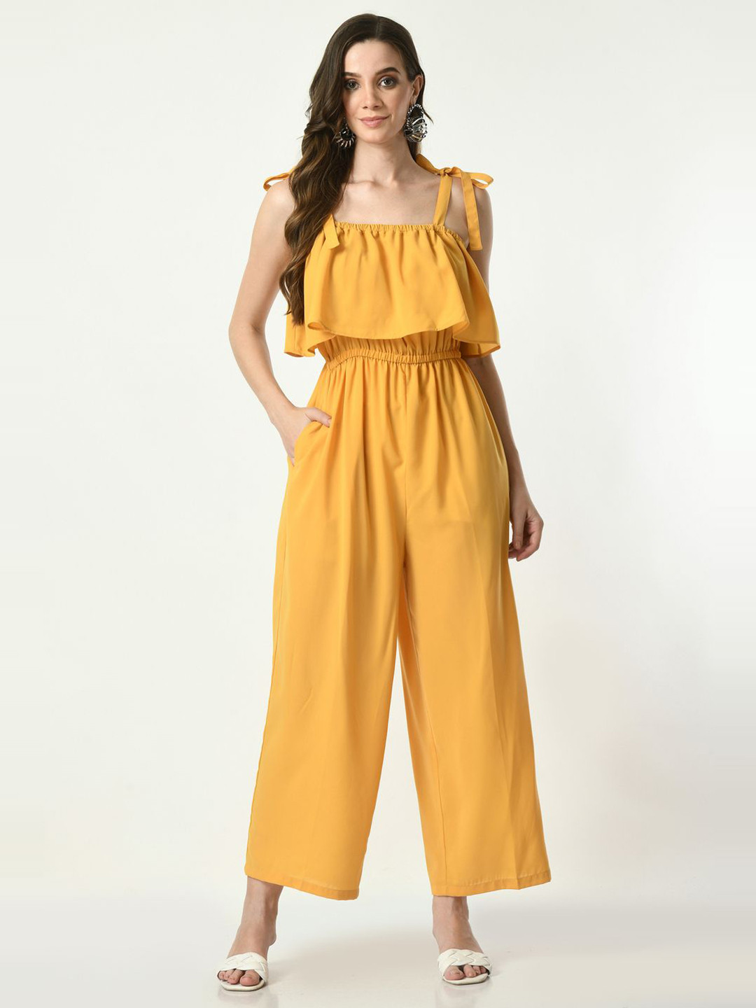 

Tushita Shoulder Straps Sleeveless Ruffles Jumpsuit, Yellow