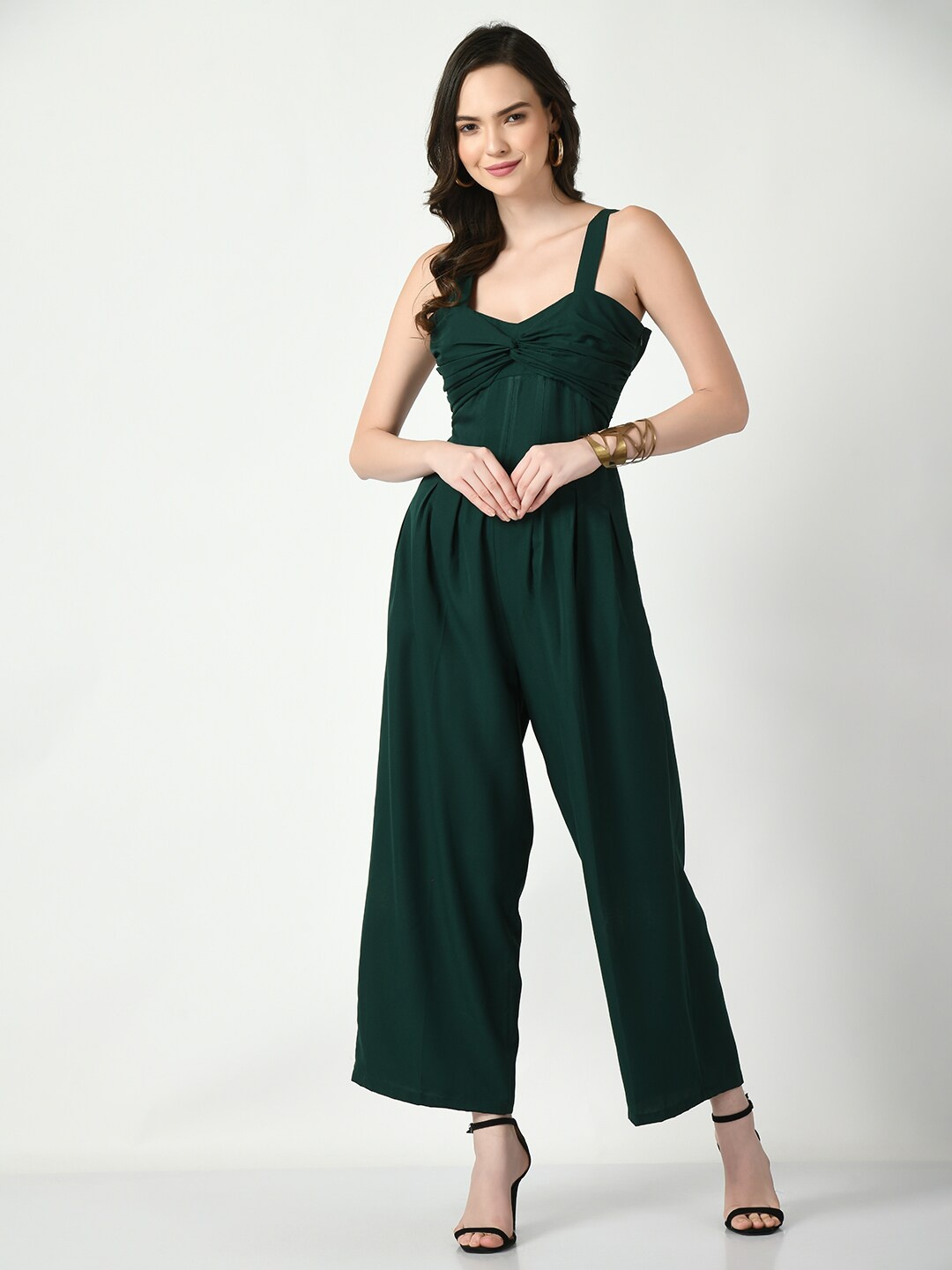 

Tushita V Neck Sleeveless Basic Jumpsuit, Green