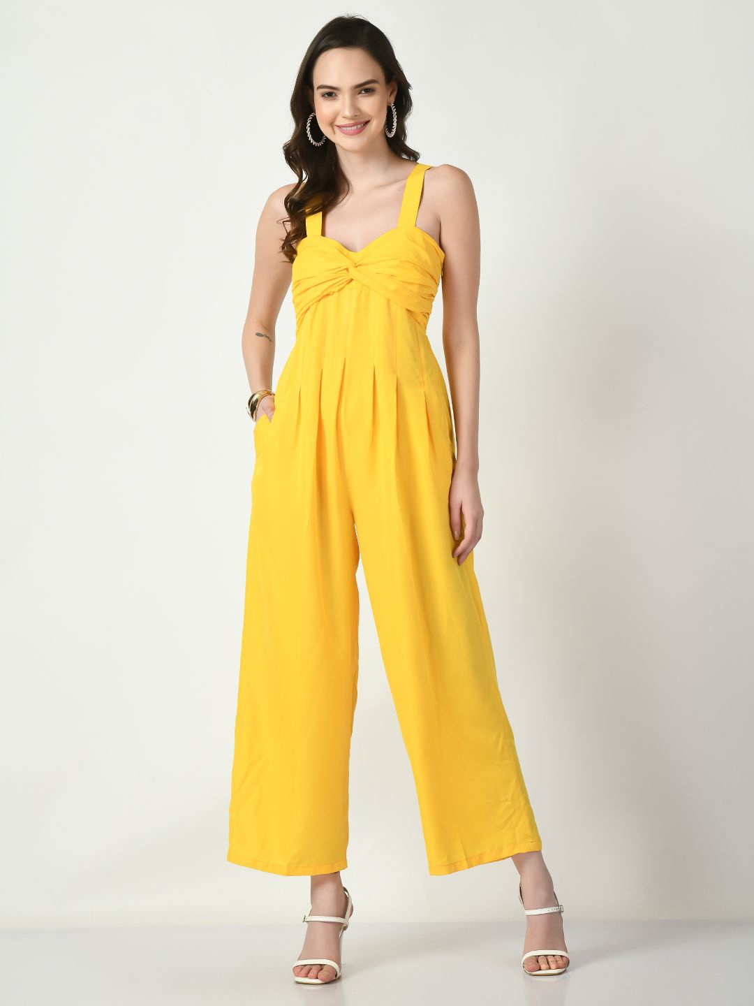 

Tushita V Neck Short Sleeves Basic Jumpsuit, Yellow