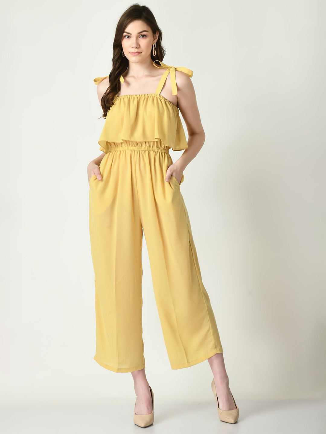 

Tushita Shoulder Straps Sleeveless Ruffles Jumpsuit, Yellow
