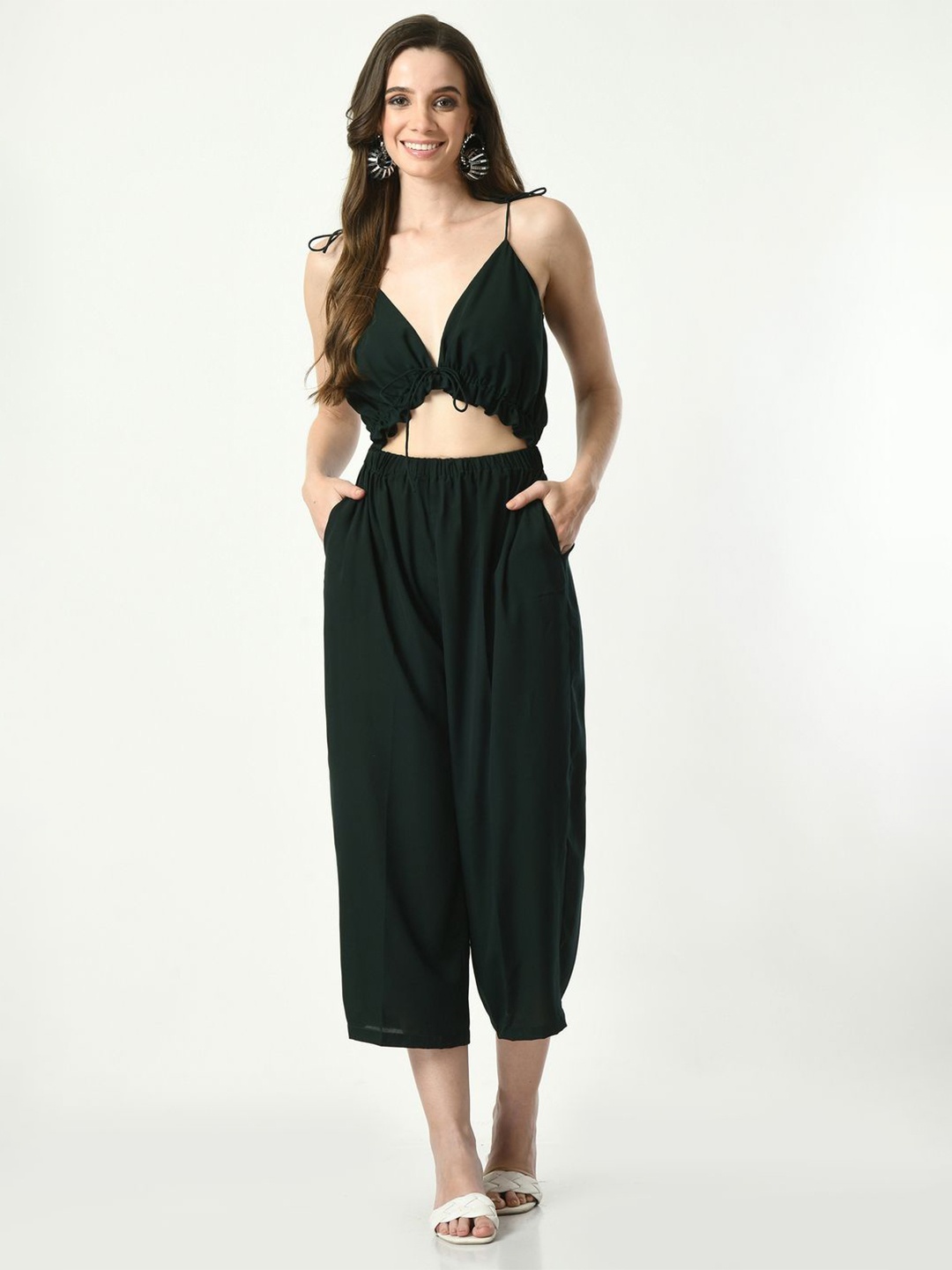 

Tushita V Neck Sleeveless Basic Jumpsuit, Green