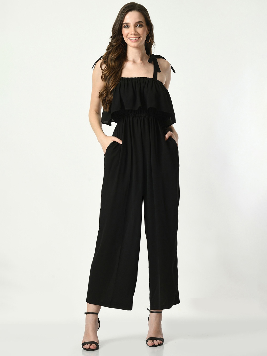

Tushita Square Neck Basic Jumpsuit, Black