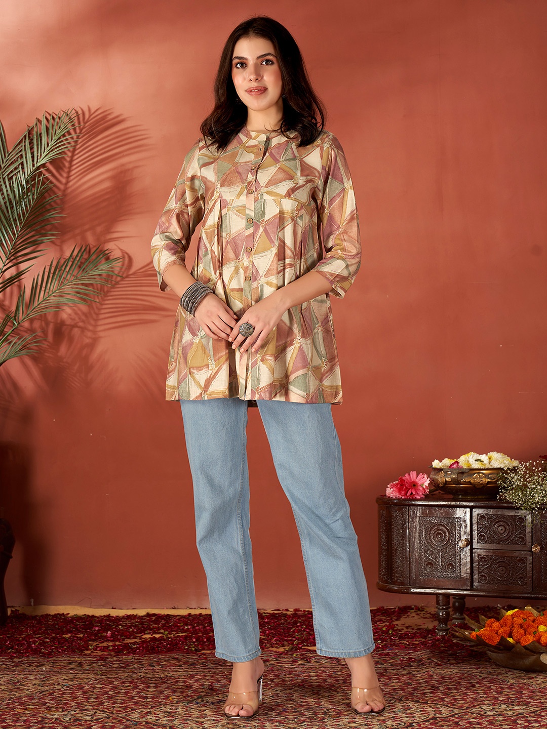 

Anouk Pink Floral Printed Thread Work Kurta