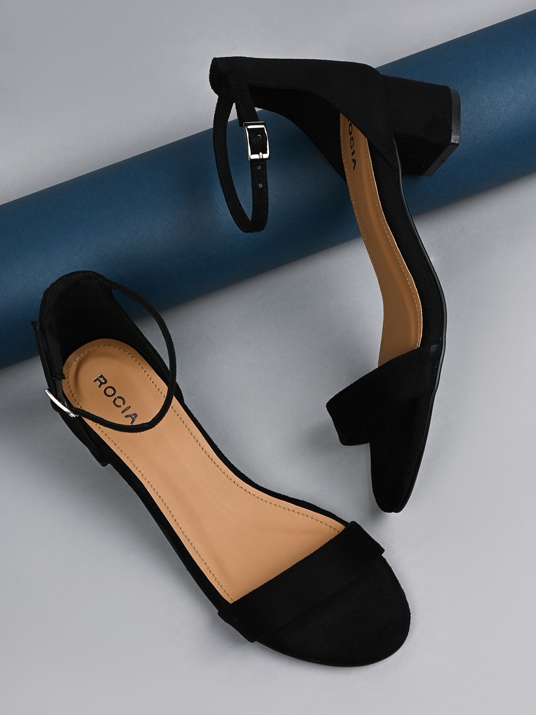 

Rocia Open Toe Block Heels, Black