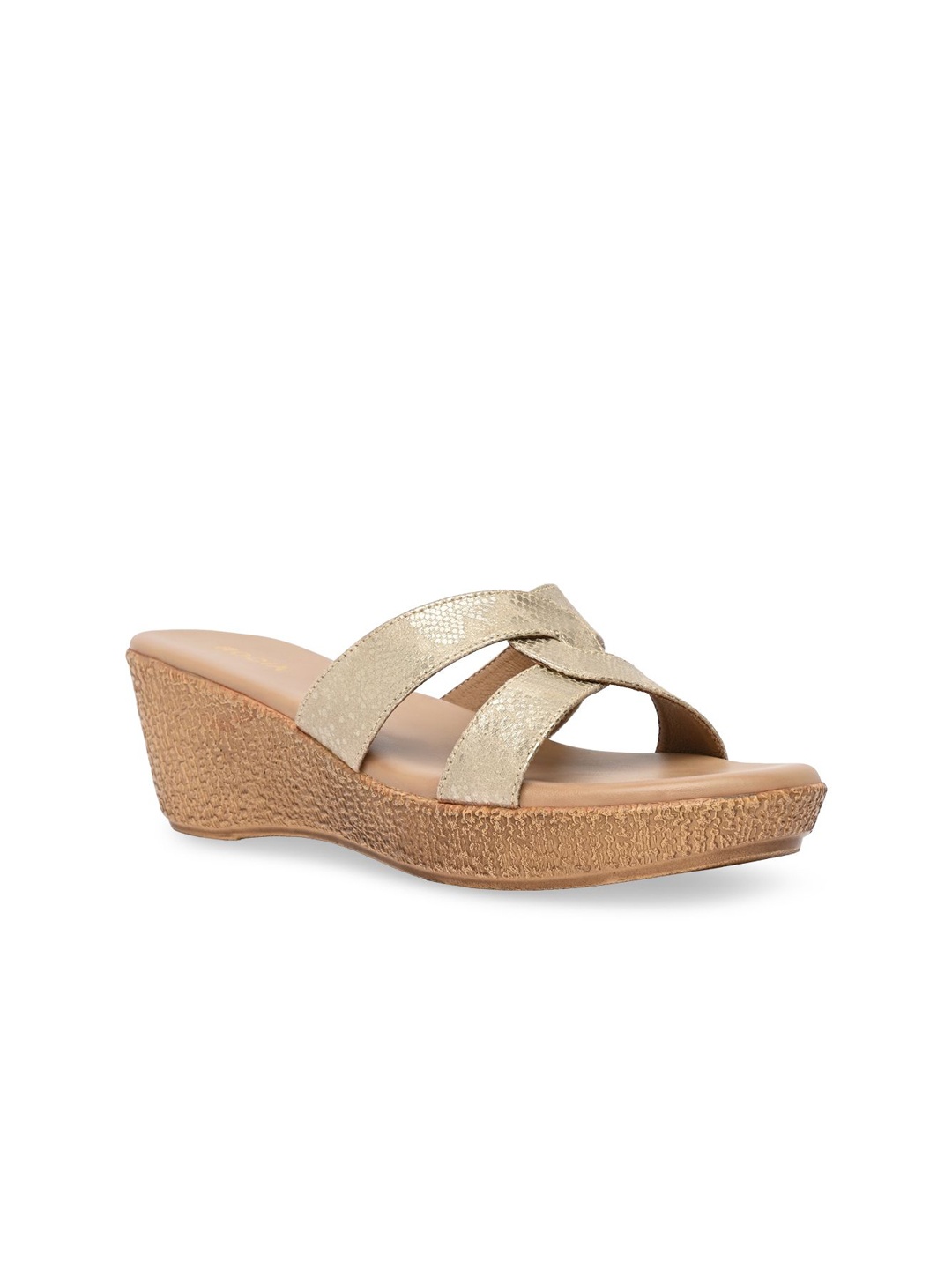 

Rocia Printed Round Toe Wedge Heels, Gold