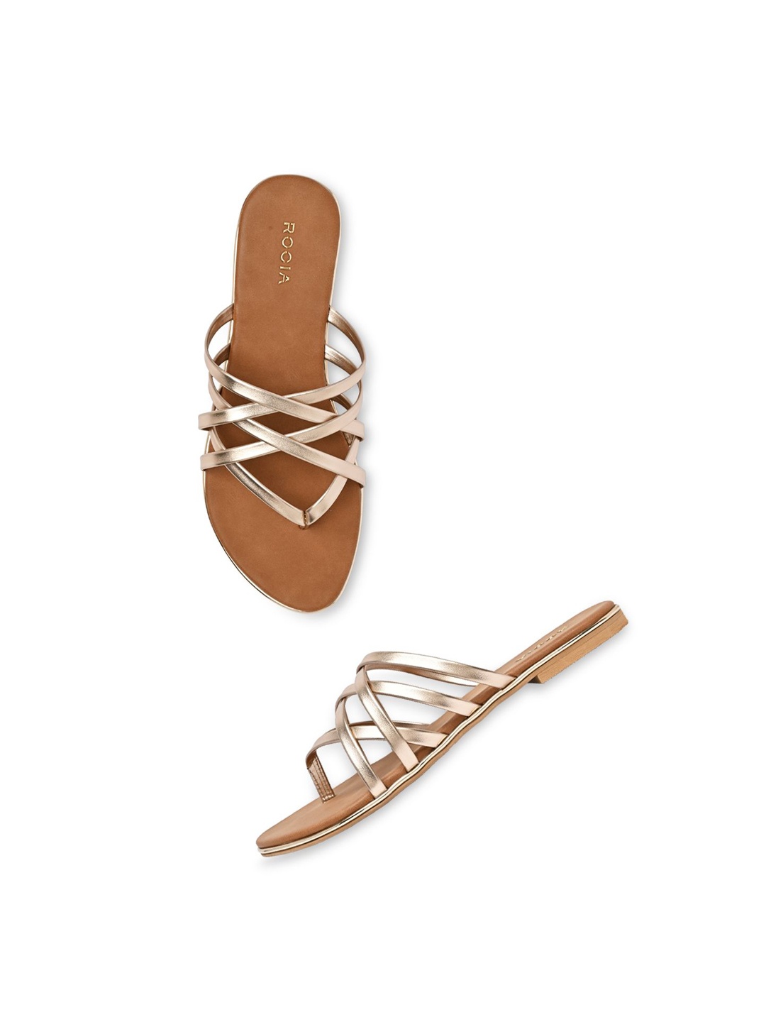 

Rocia Women Open Toe Strappy Flats, Rose gold