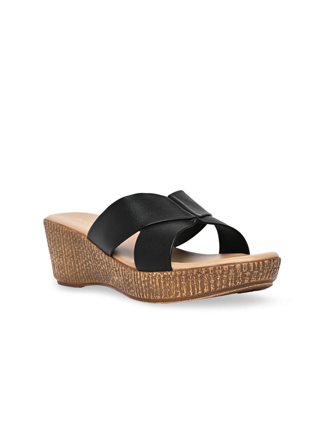 

Rocia Wedge Sandals with Laser Cuts, Black