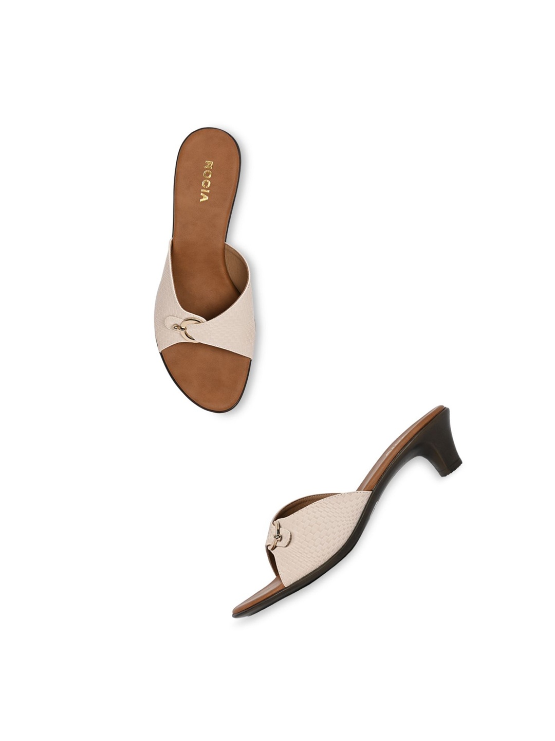 

Rocia Textured Open Toe Kitten Heels, Beige