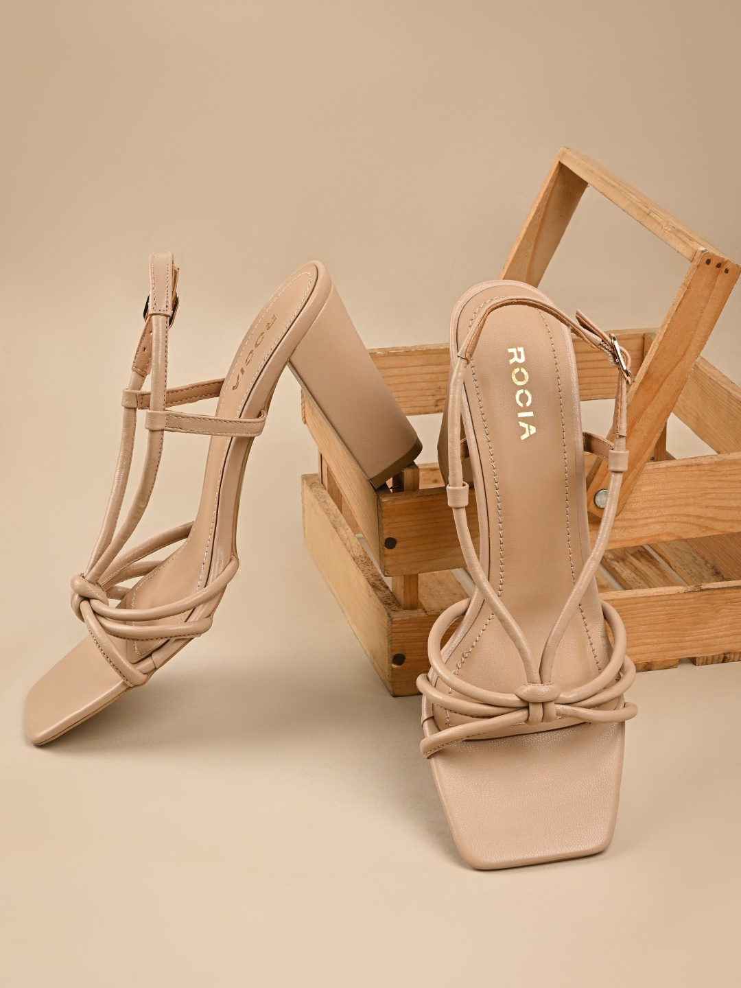 

Rocia Open Toe Block Heels, Beige