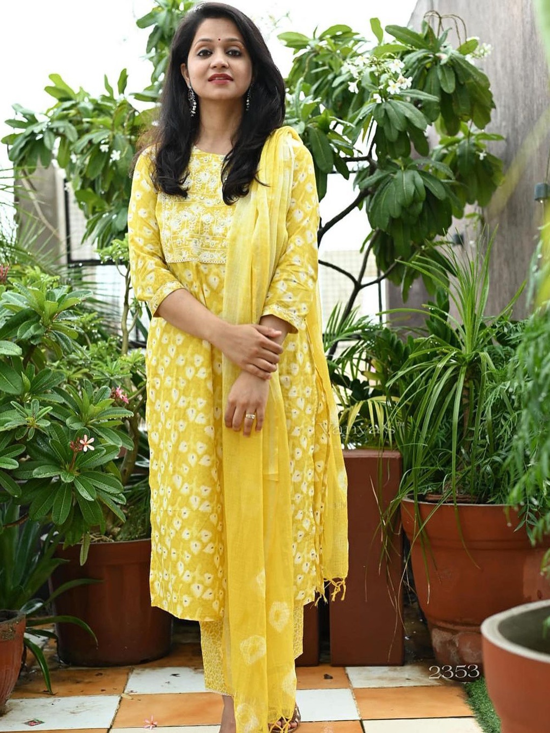 KALINI Floral Embroidered Regular Mirror Work Straight Kurta With Trousers & Dupatta, Yellow