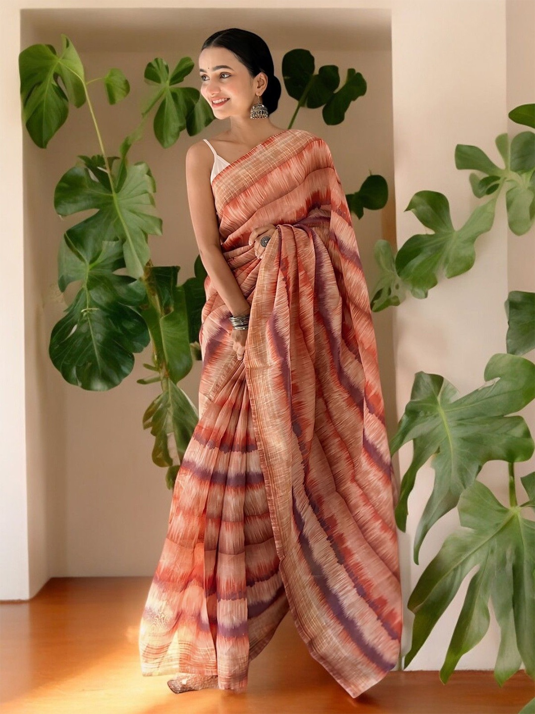

Vastrasky Global Pure Cotton Saree, Peach