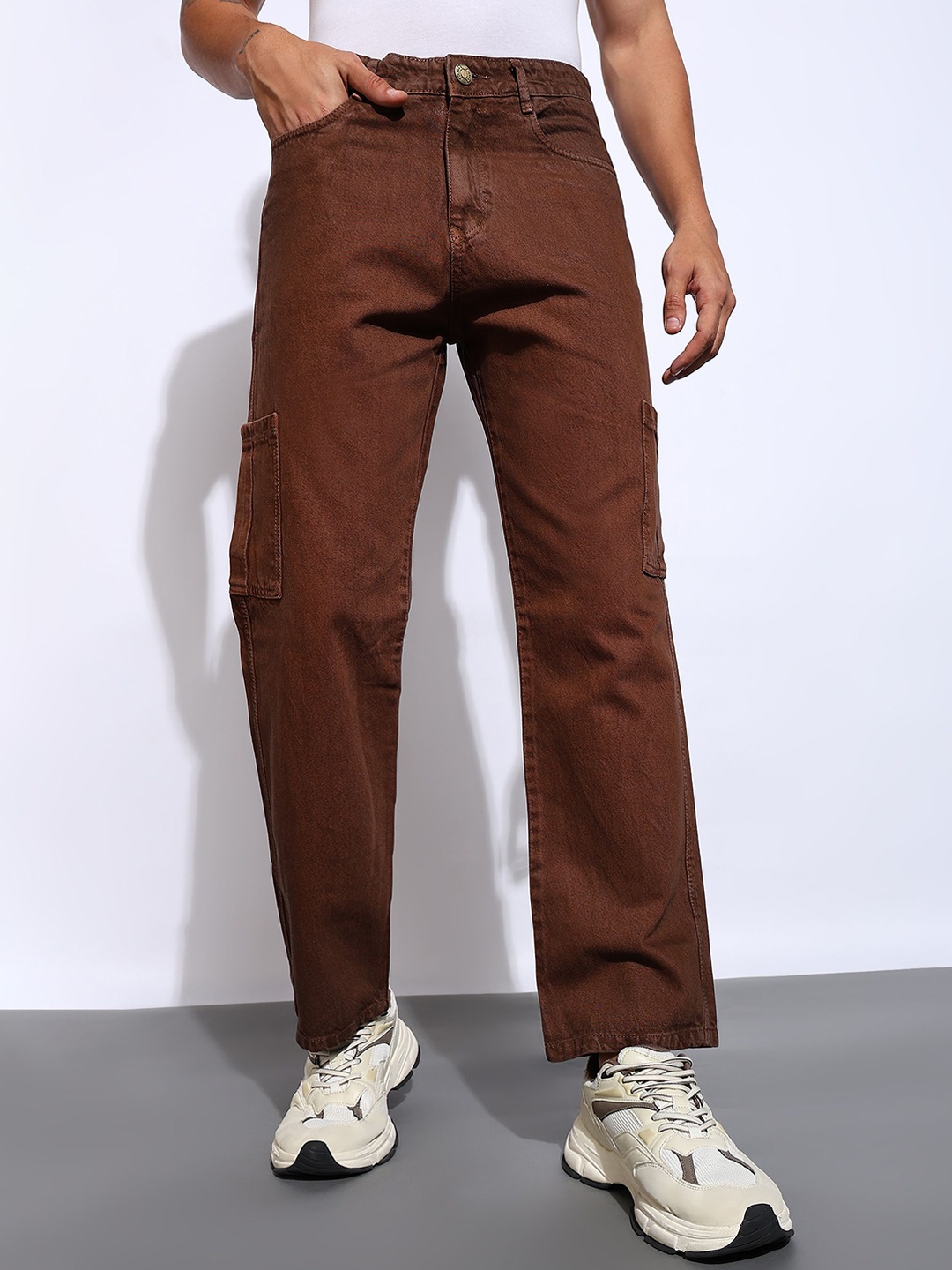 

BWOLVES Cosmic Men Loose Relaxed Fit Clean Look Cotton Baggy Jeans, Brown