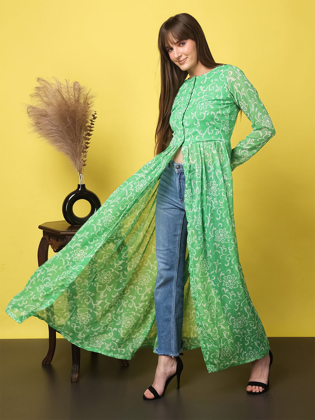 

MINOS Women Floral Print Chiffon Maxi Top, Green