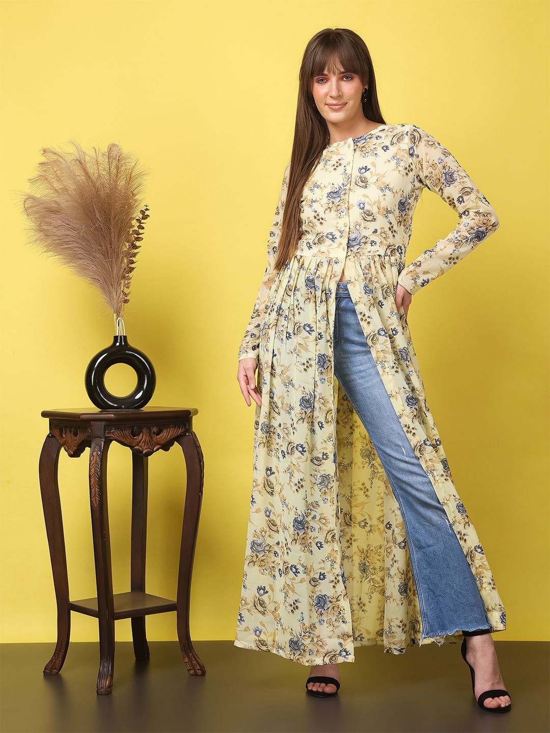 

MINOS Women Floral Print Longline Maxi Top, Yellow