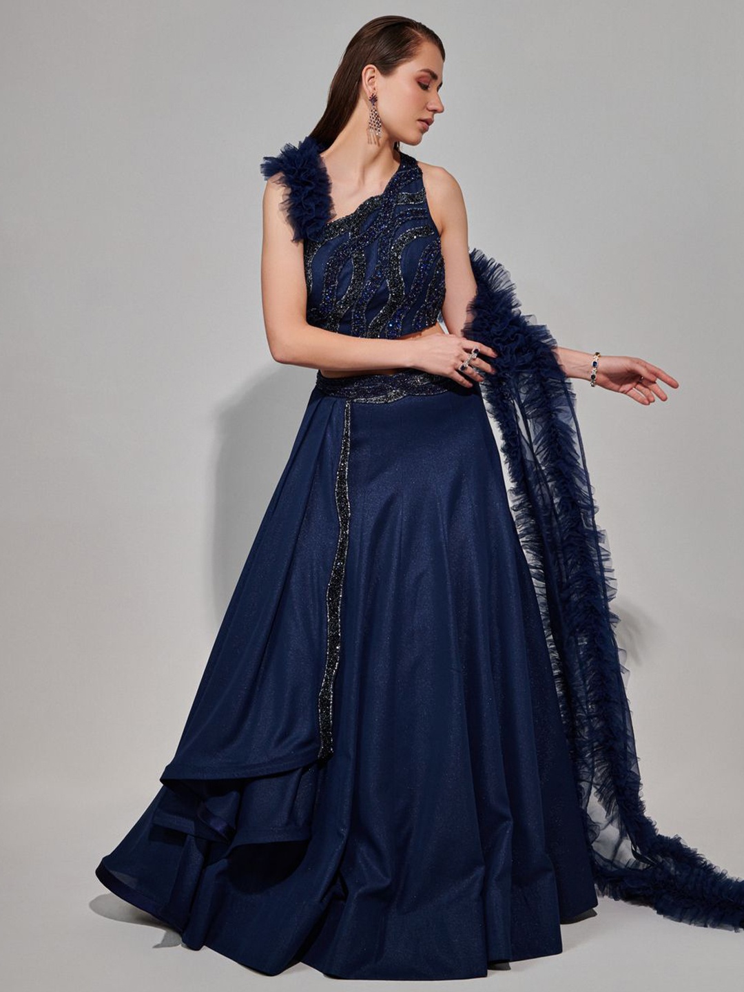 

ONE KNOT Made to Measure Lehenga & Blouse With Dupatta, Blue