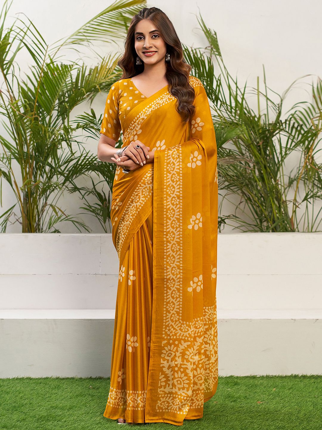 

KALINI Batik Pure Chiffon Bagru Saree, Yellow